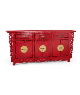 Aparador Oriental Vintage Rojo 6 Puertas 3 Cajones Aeriast