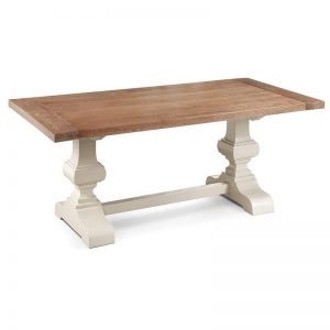 Mesa de comedor grande clasica blanca y madera