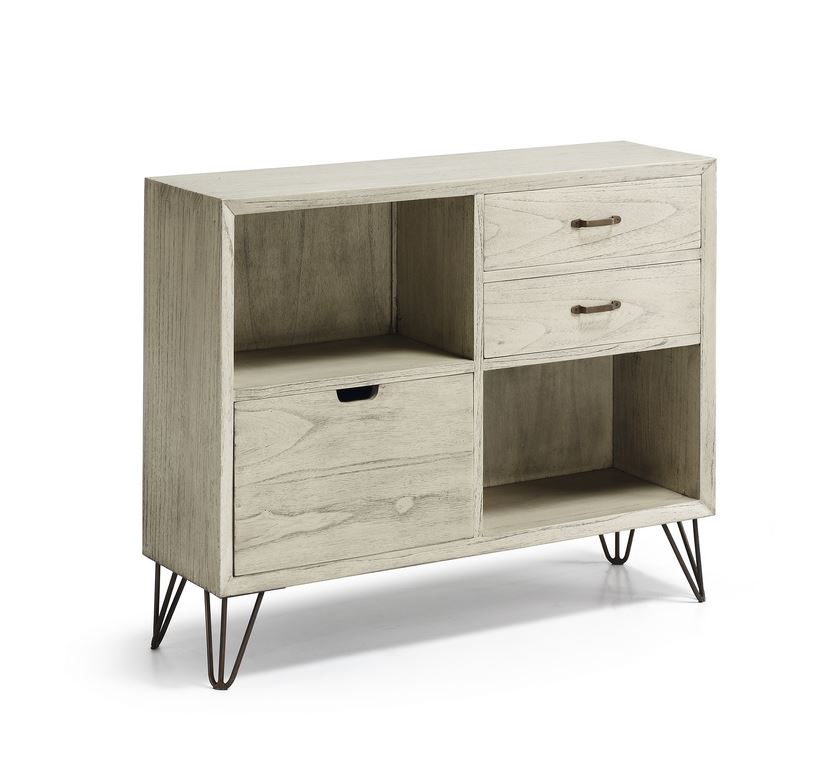 Mueble recibidor 3 cajones 2 huecos blanco hueso