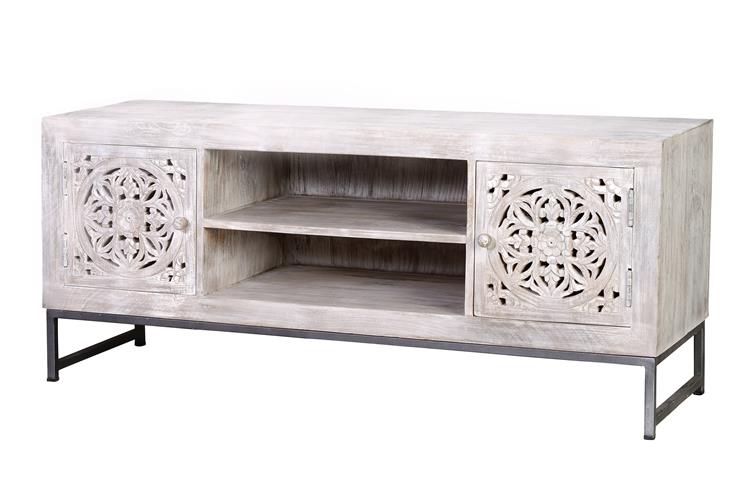 Mueble bajo tv tallado blanco decape industrial