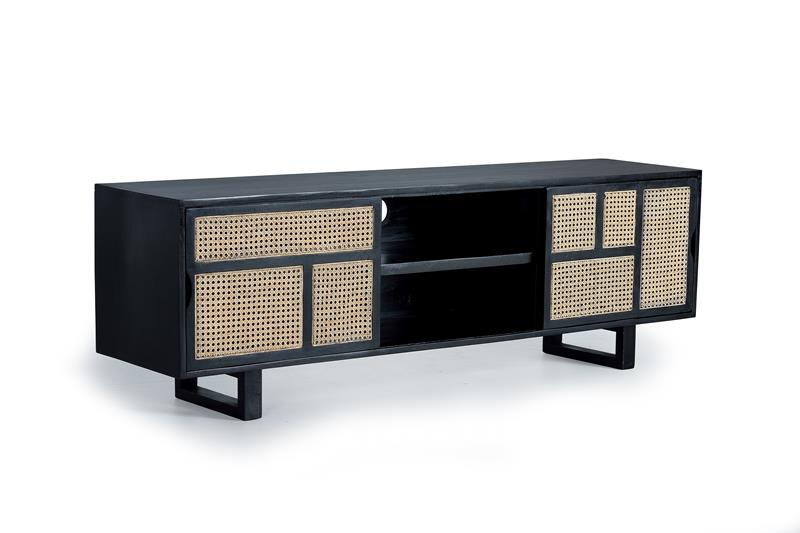 Mueble tv puertas correderas madera rattan