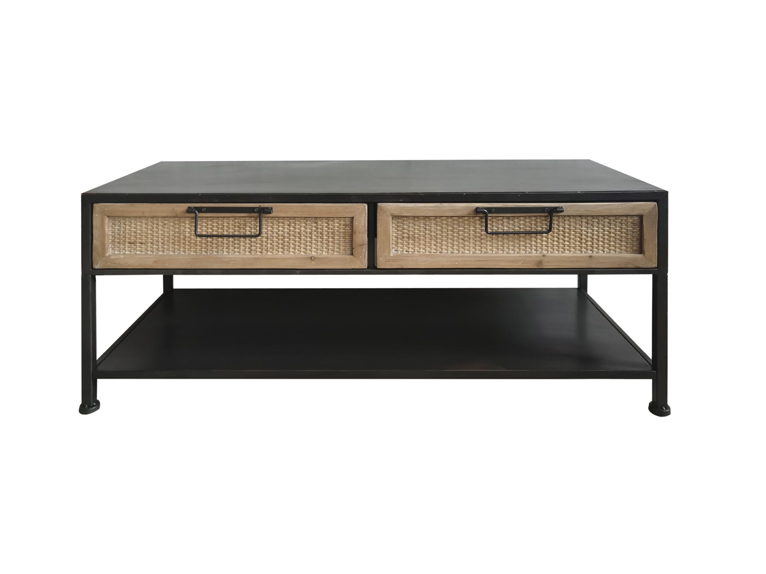 Banco pie de cama industrial madera rattan forja