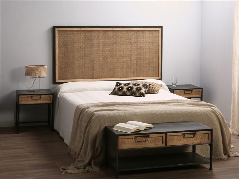 Dormitorio industrial forja madera rattan