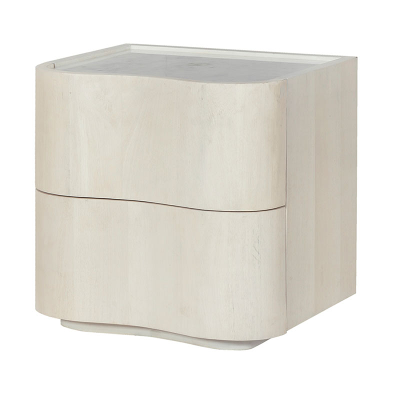 Mesita noche madera color beige 2 cajones marmol