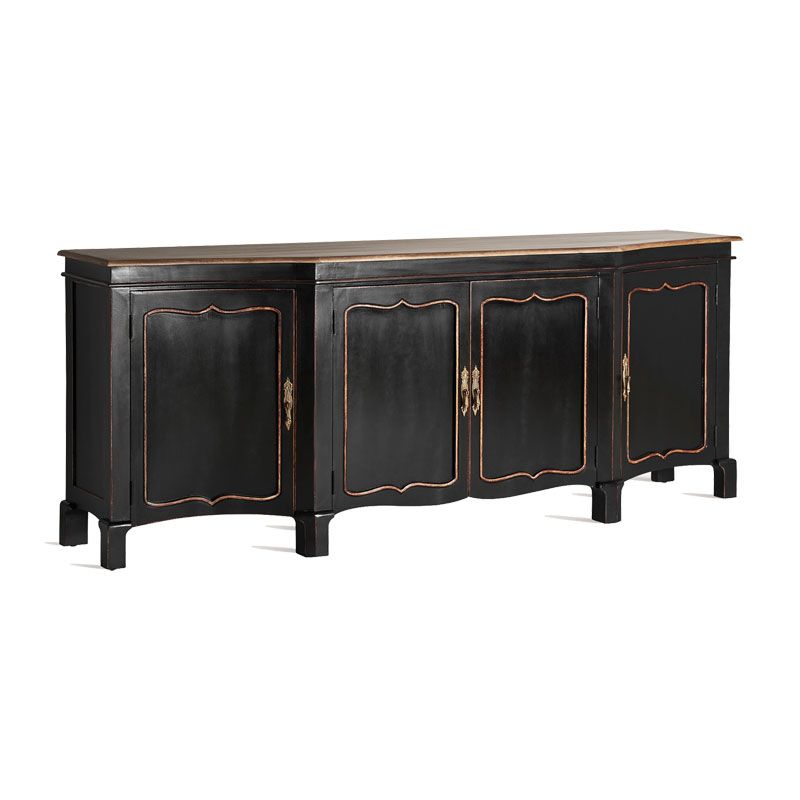 Aparador buffet clasico 4 puertas negro y tapa madera