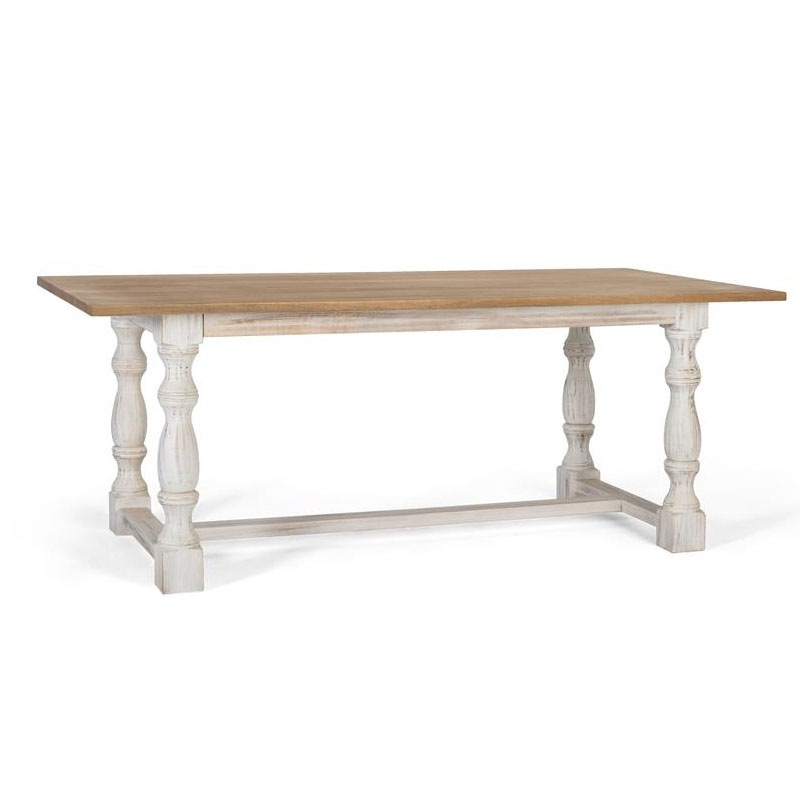 Mesa comedor provenzal tapa madera y patas blancas desgastadas