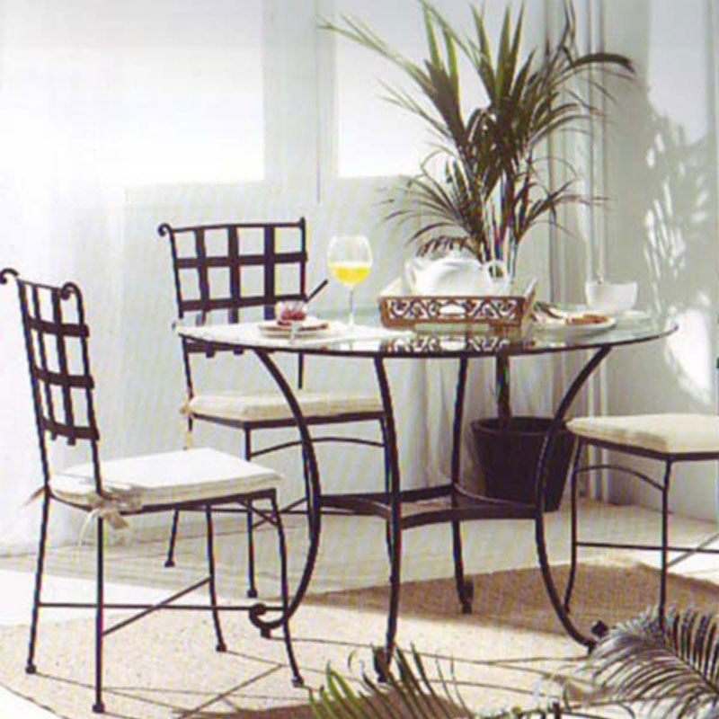 Mesa redonda forja cristal diseño rustico