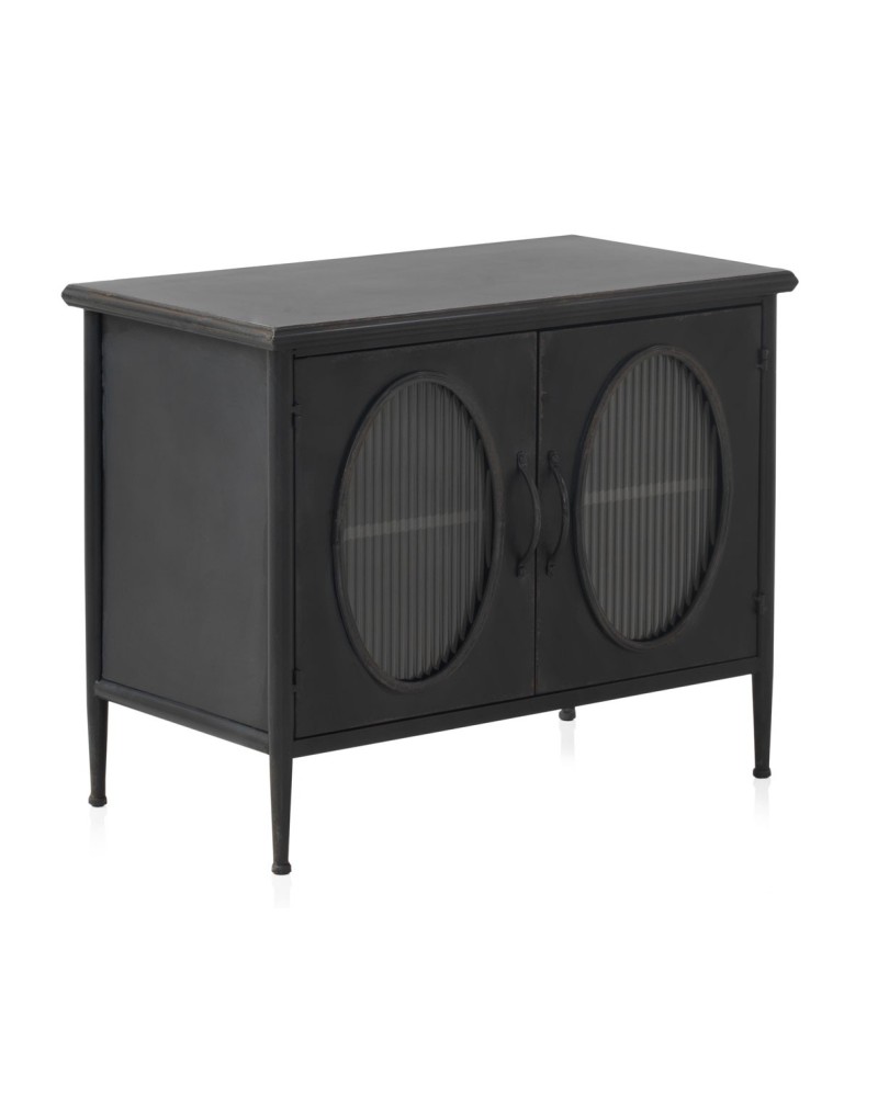 Aparador metalico negro 2 puertas con cristal