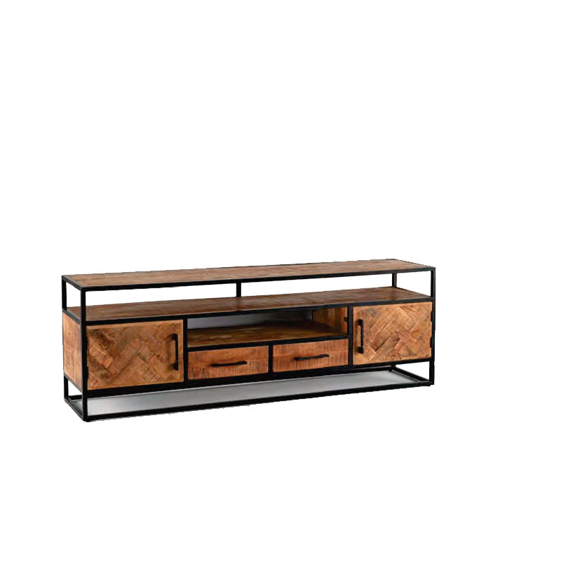 Mueble TV industrial madera y acero diseño rustico