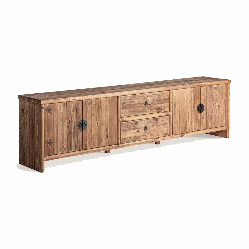 Mueble TV rustico madera reciclada 4 puertas 2 cajones