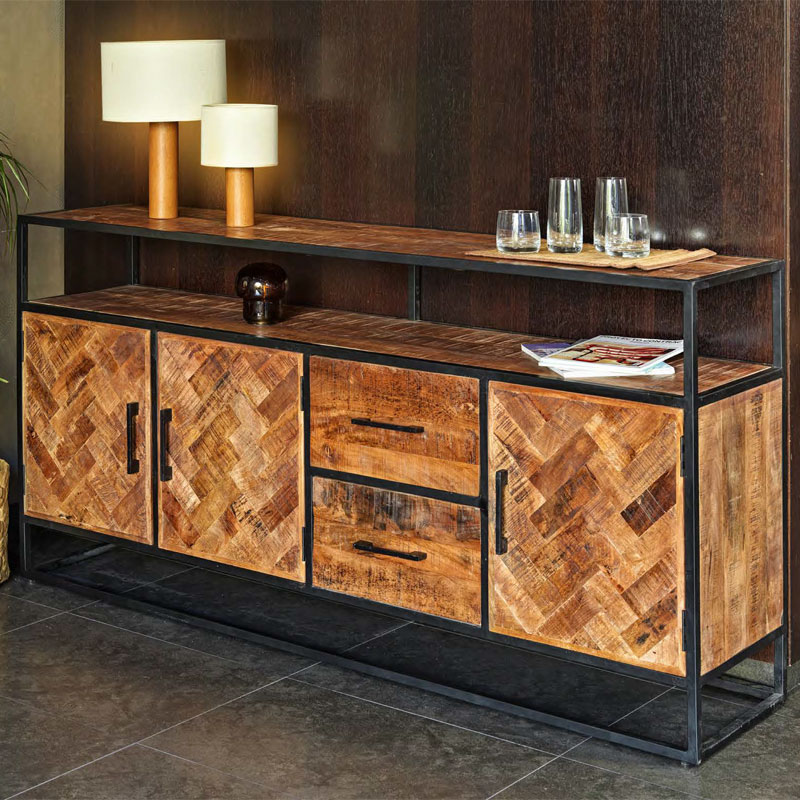 Aparador buffet industrial madera acero grande