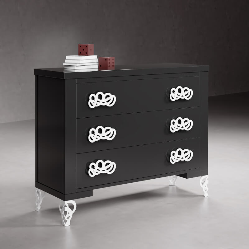 Comoda dormitorio moderno 3 cajones madera forja