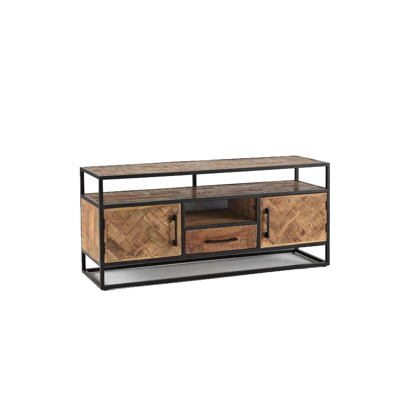 Mueble TV industrial 2 puertas 1 cajón y estantes