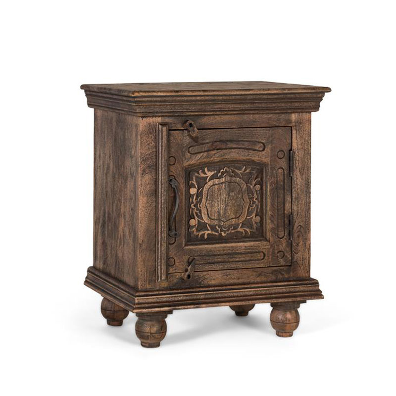 Mesita de noche madera tallada rustica