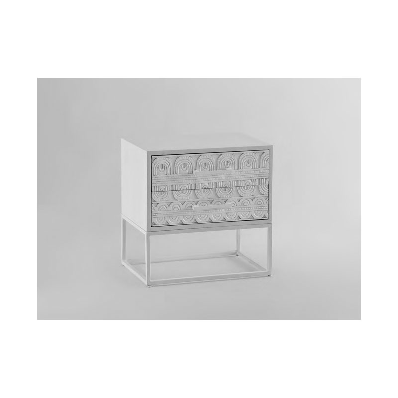 Mesita dormitorio serie Arkay madera metal en blanco