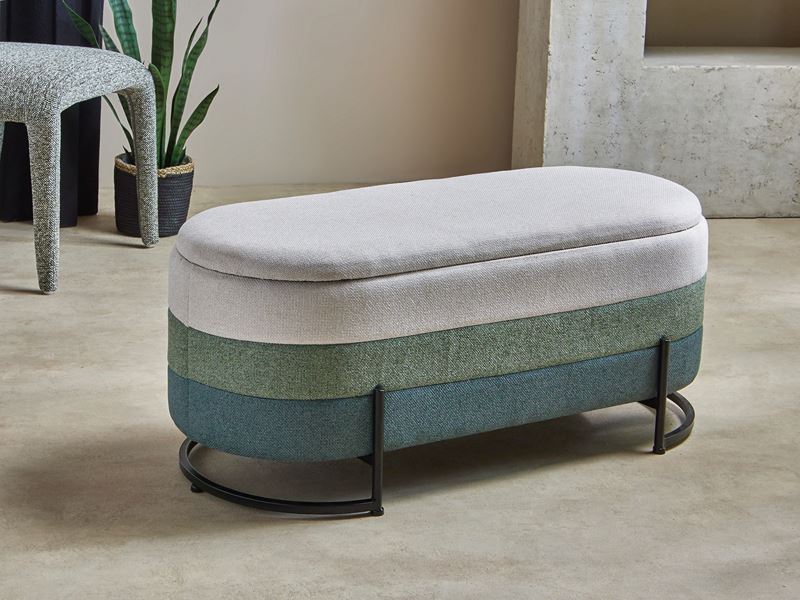 Baul banco tapizado en 3 colores pata forja