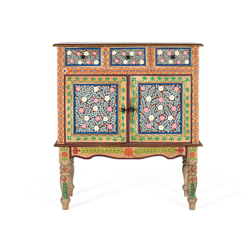 Consola recibidor oriental decorada con flores pintadas