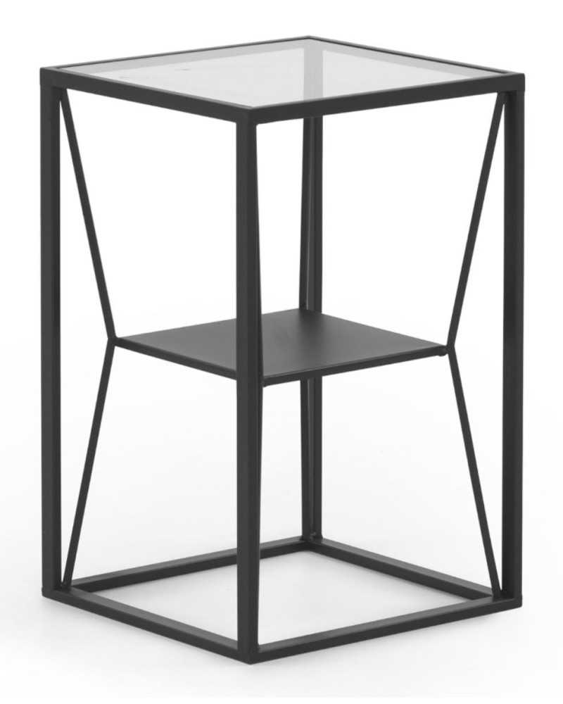 Mesa auxiliar alta con estante tapa cristal