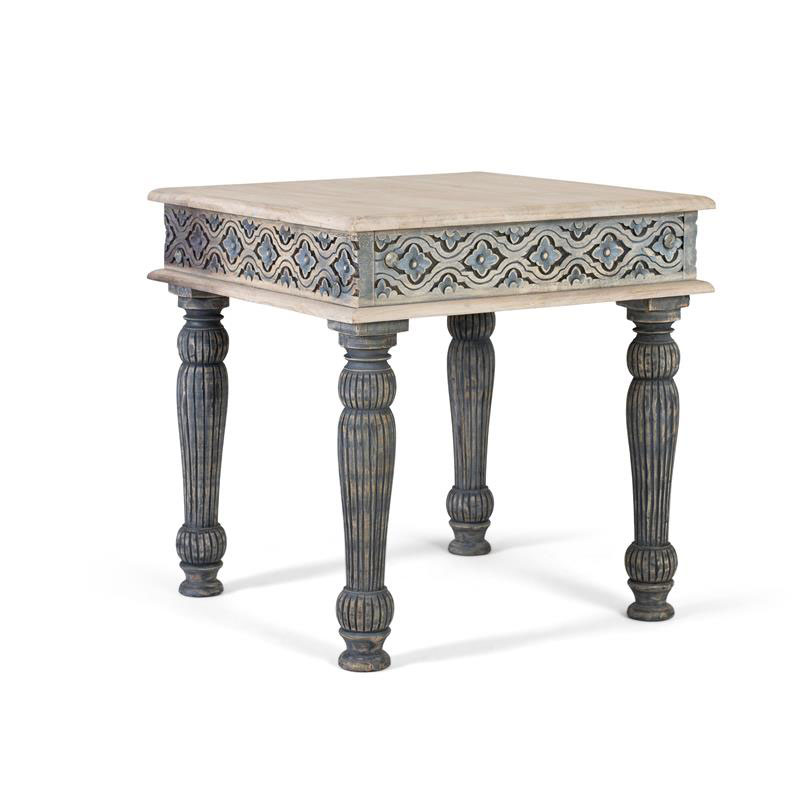 Mesa auxiliar madera tallada decorada