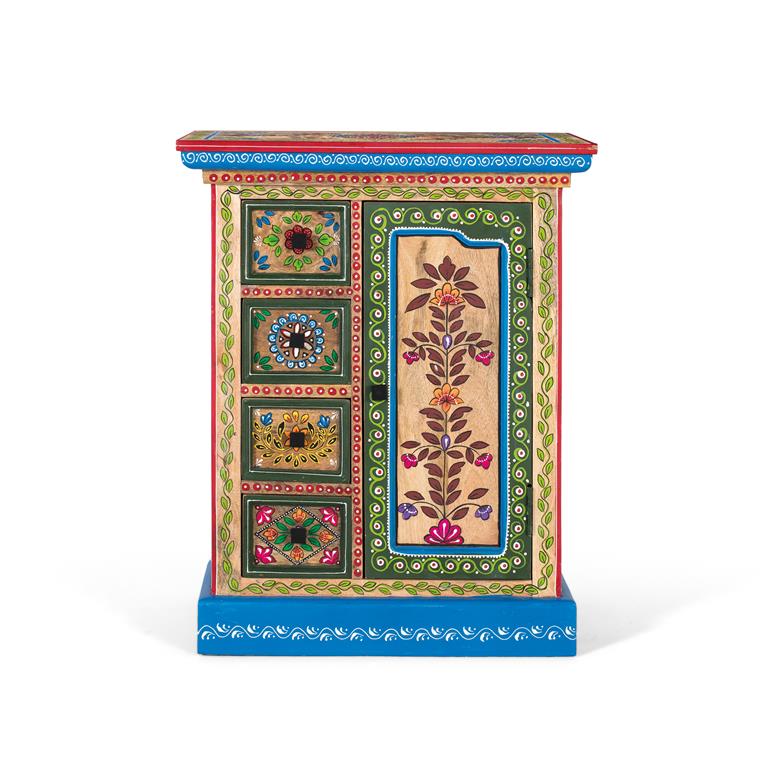 Mesita auxiliar 4 cajones 1 puerta estilo oriental