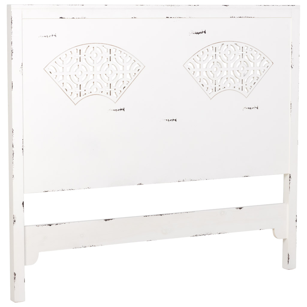 Cabecero matrimonio tallado blanco desgastado