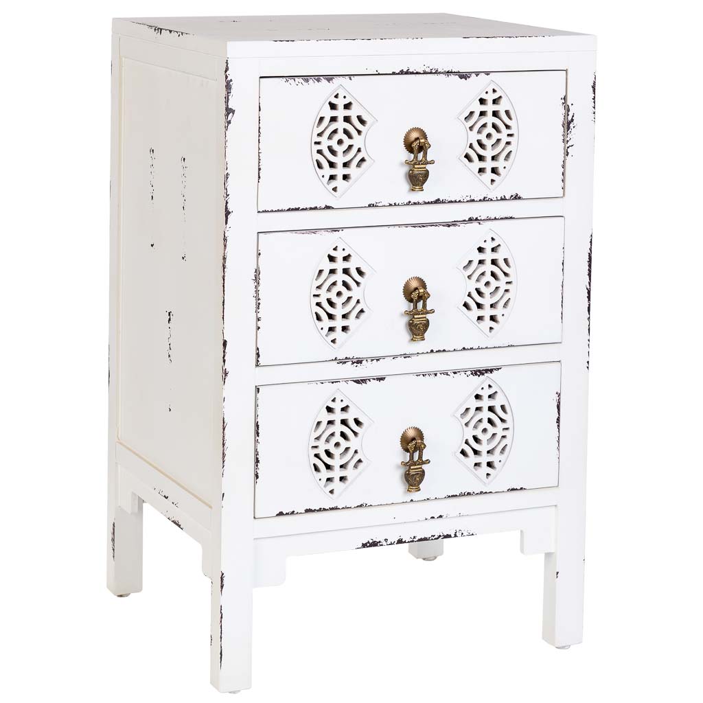 Mesita noche 3 cajones blanco decapado