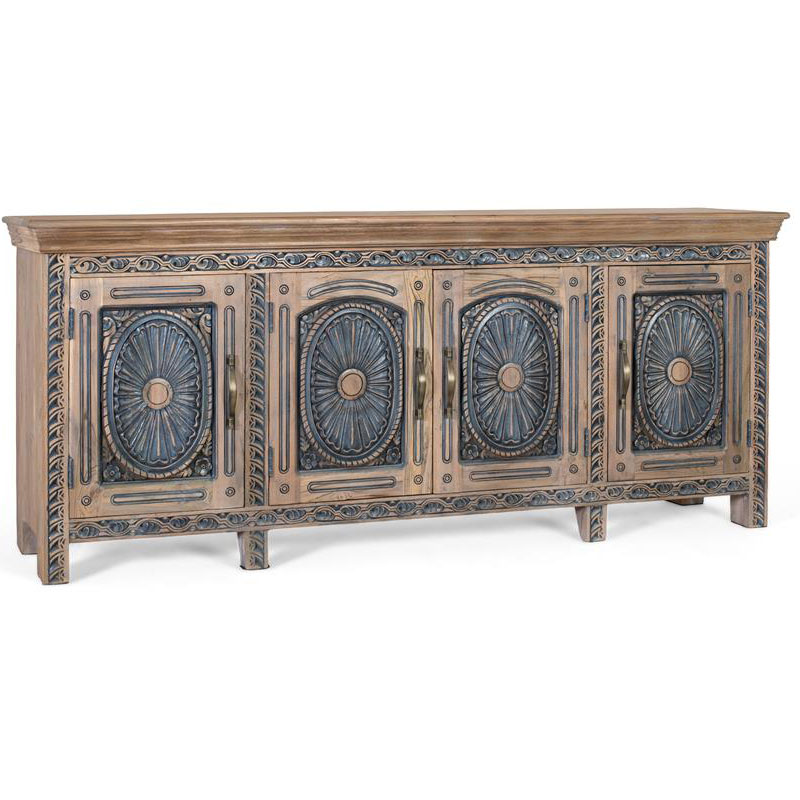 Buffet 4 puertas talladas y pintadas en azul madera maciza