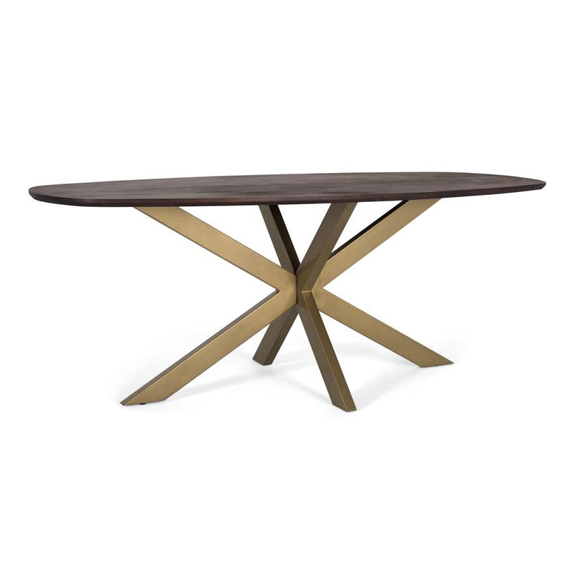 Mesa Comedor Ovalada Estilo Industrial Madera Hierro