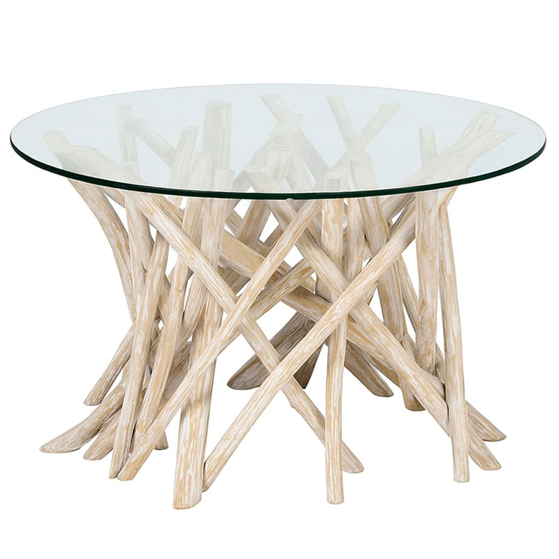 Mesa centro redonda palos rusticos y cristal