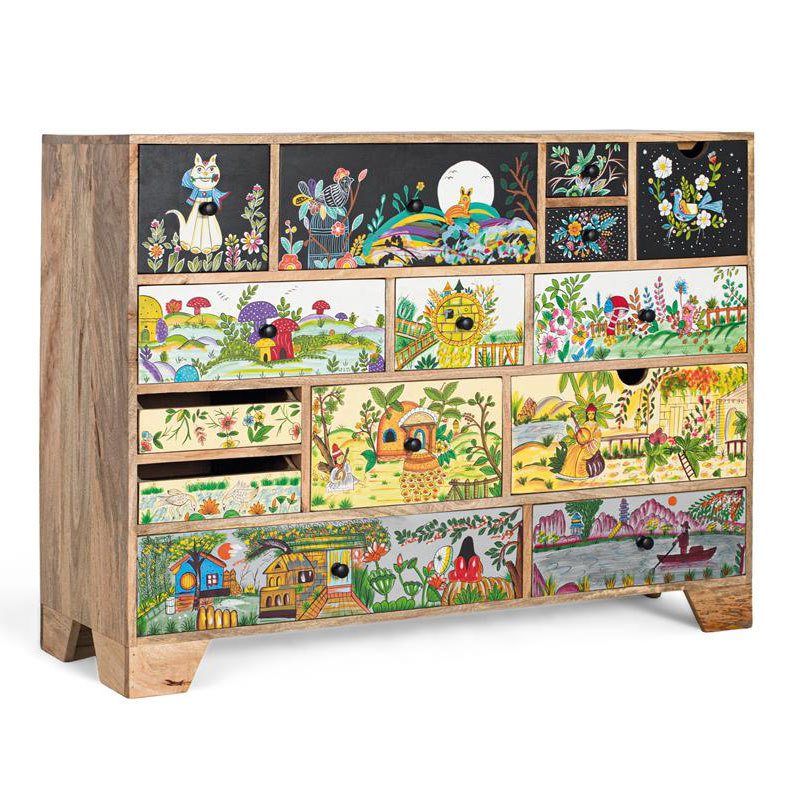 Comoda diseños florales pintadas a mano con 14 cajones