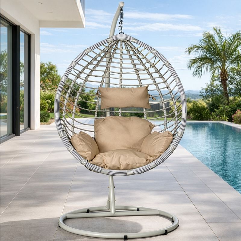Columpio silla rattan sintetico blanco para jardin