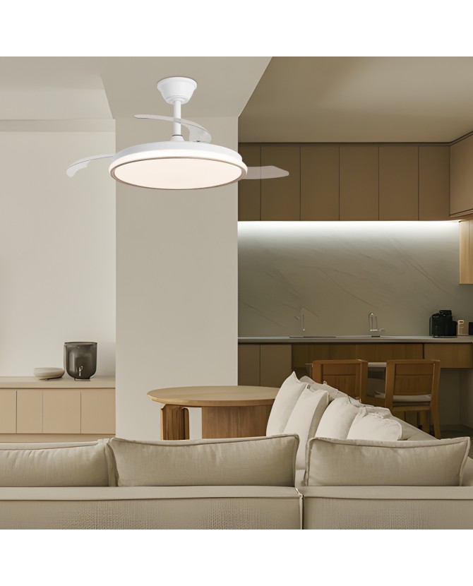 Lampara Ventilador de Techo Blanco Aro Madera Clara