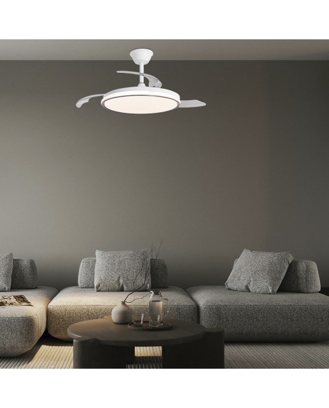 Lampara Ventilador de Techo Blanco Aro Madera Oscura