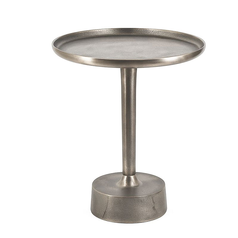 Mesa auxiliar redonda en aluminio color plata vieja