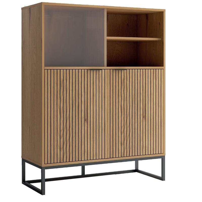 Alacena Vitrina Media Madera Natural y Cristal Industrial