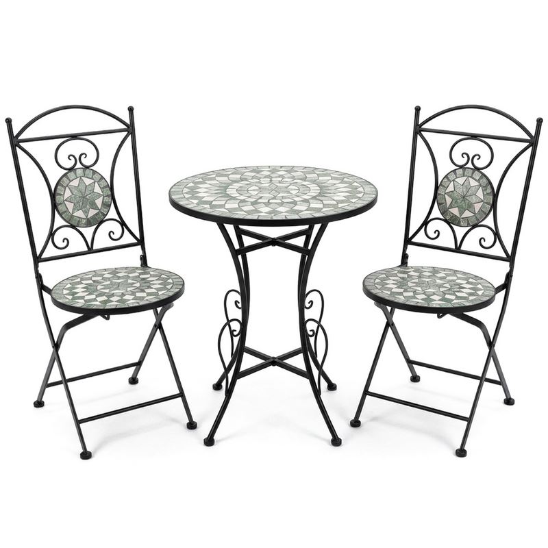 Juego de Mesa Redonda 2 Sillas Forja Ceramica Verde