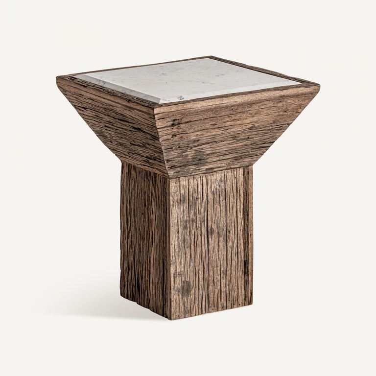 Mesa Auxiliar Cuadrada Rustica Madera Reciclada Marmol