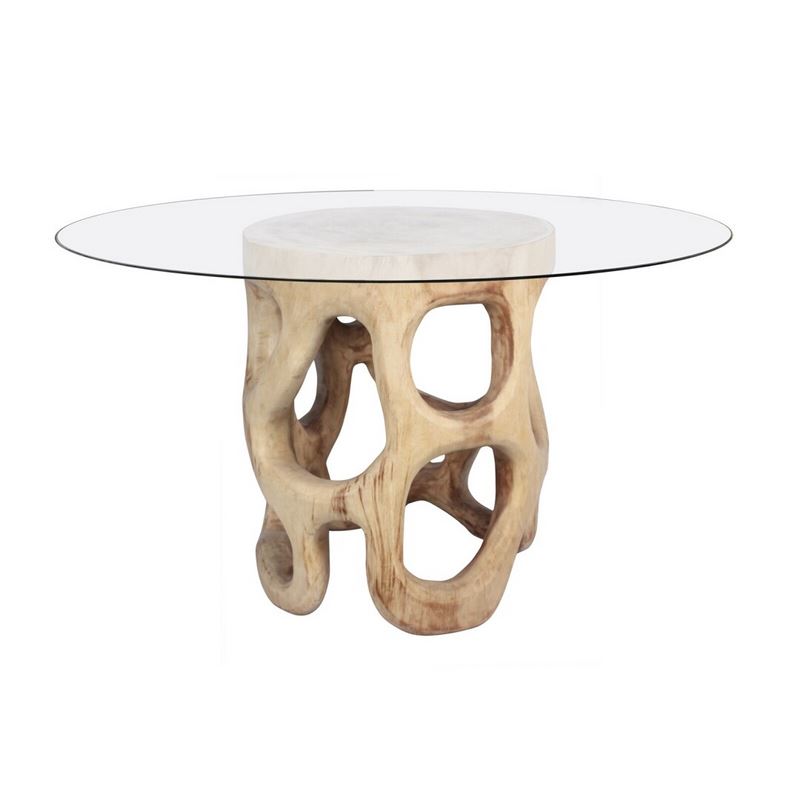 Mesa comedor tronco madera de suar y tapa cristal