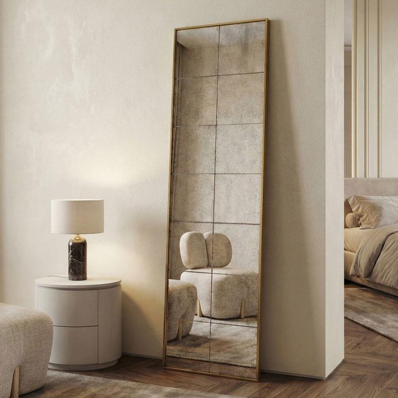 Espejo Vestidor Alto Cuadriculas Marco Oro Serie Ainans