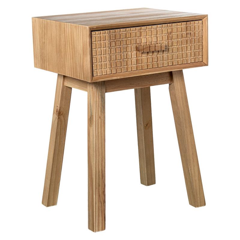 Mesita Dormitorio 1 Cajon Madera Natural Tallada