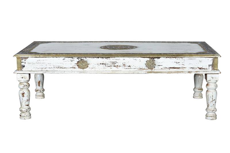 Mesa Centro Rectangular Blanco Decape y Bronce Serie Amann