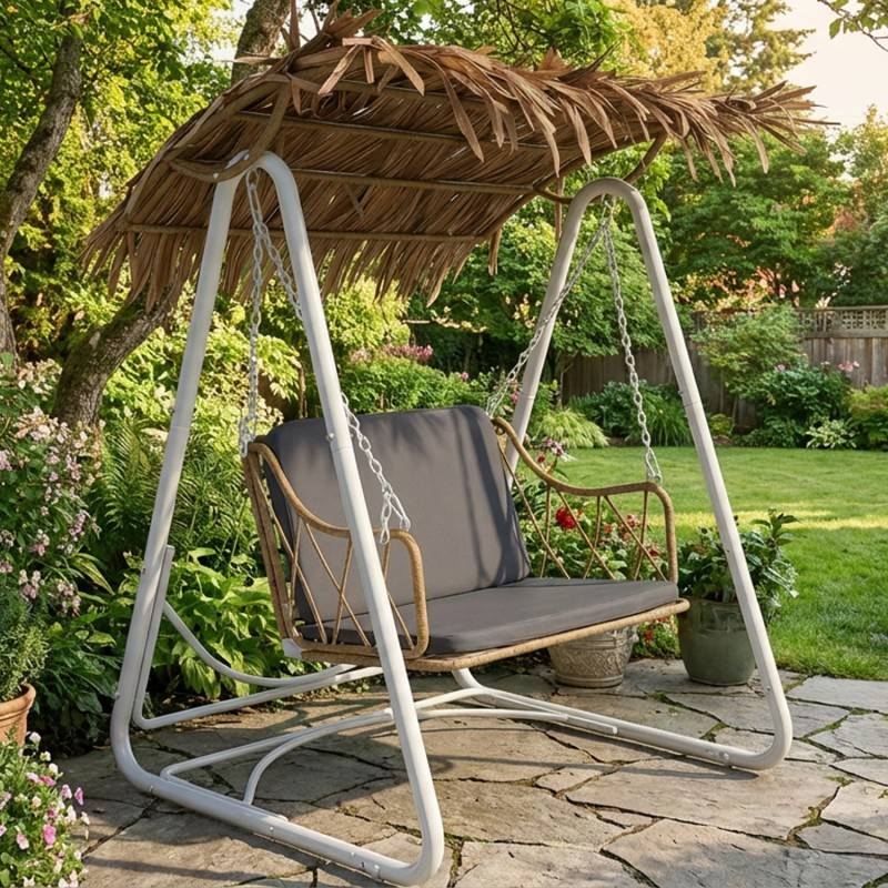 Columpio Jardin Rustico Acero Blanco y Ratan Sintetico - Apsey