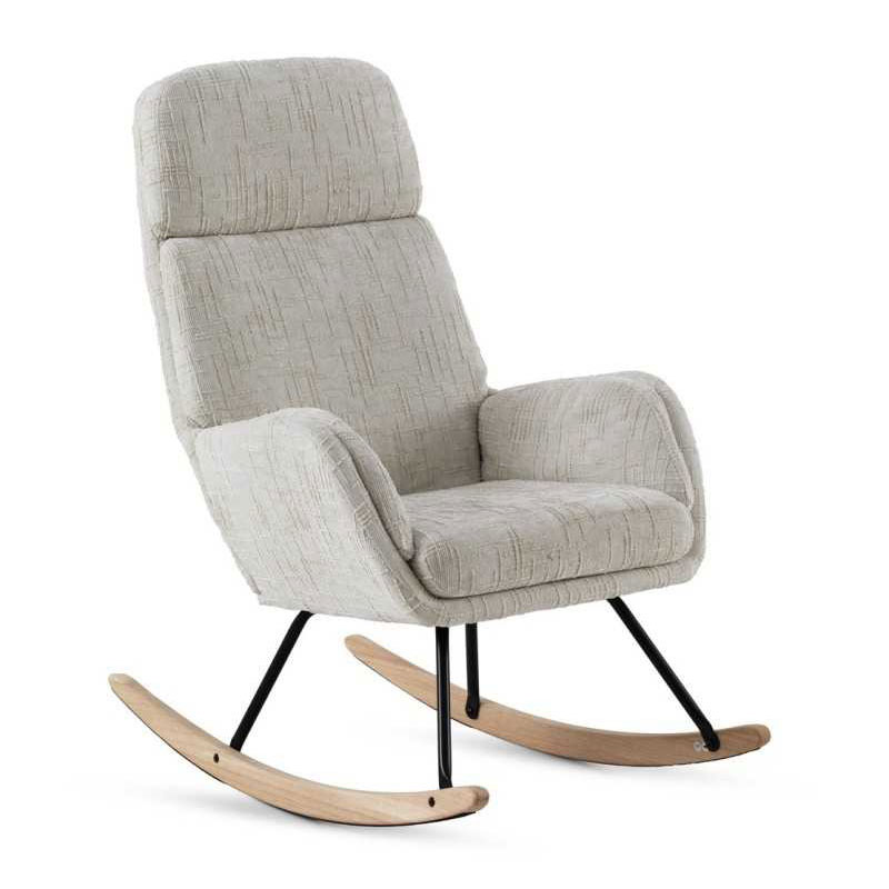 Mecedora Tapizada Chenilla Blanco Patas Metal con madera