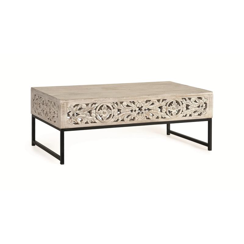 Mesa de Centro Tallada Oriental Blanca - Serie Mykonos