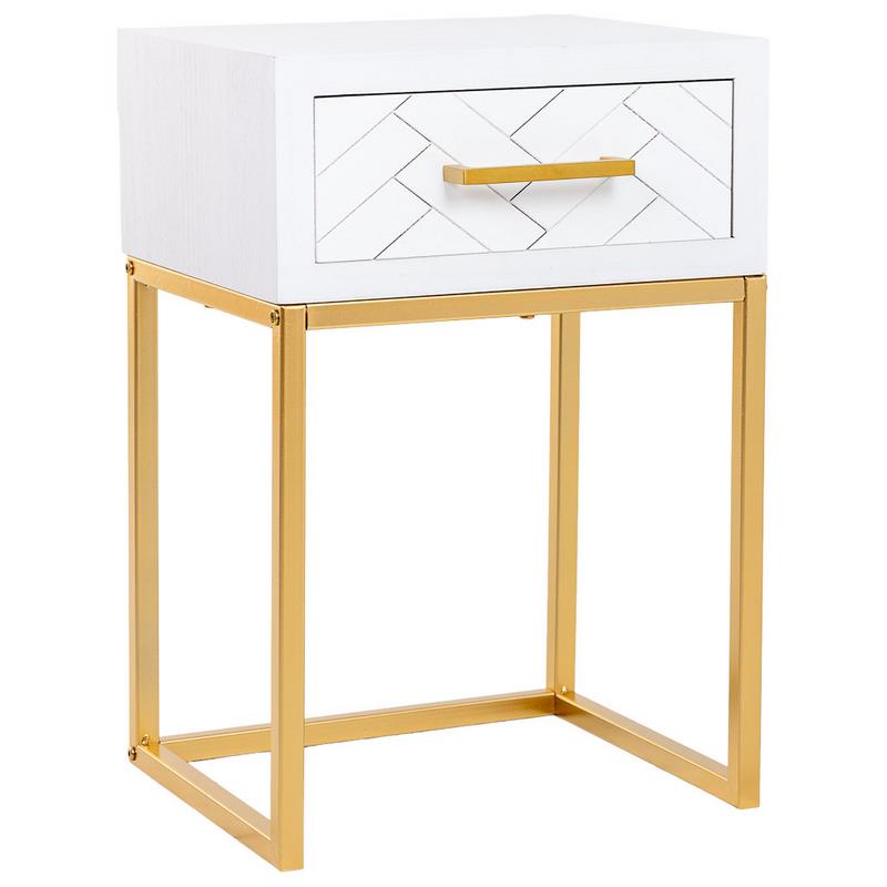 Mesita Noche Dormitorio en Blanco 1 Cajon blanco oro