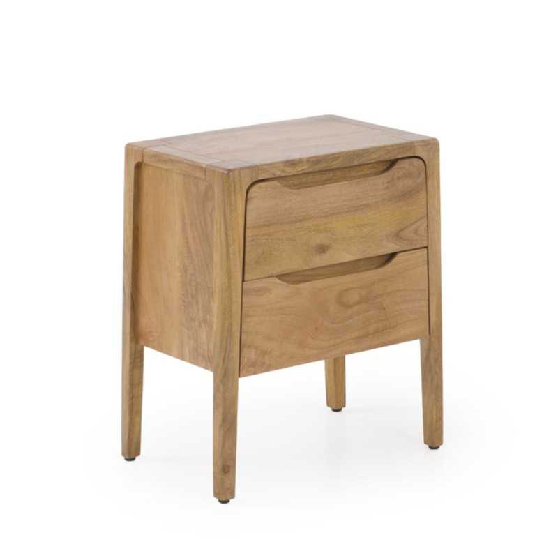 Mesita de Noche Rustica 2 Cajones Piramidal Madera Mango