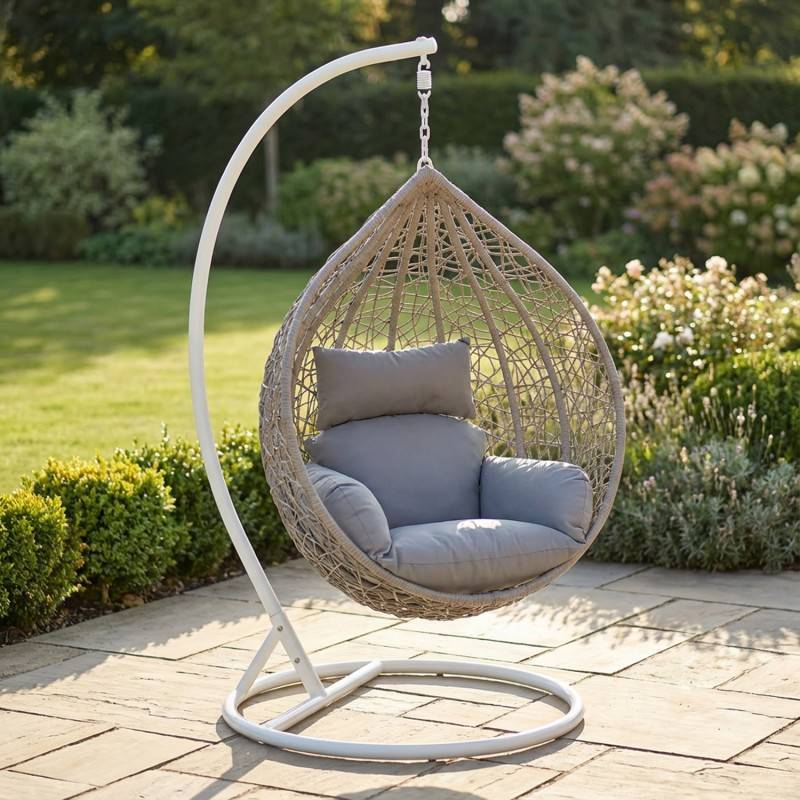 Silla Columpio Colgante Acero Blanco y Ratan Crema - Ahrana