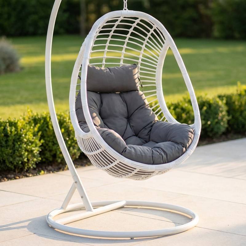 Silla Columpio Colgante Acero Blanco y Ratan Sintetico - Ahrana