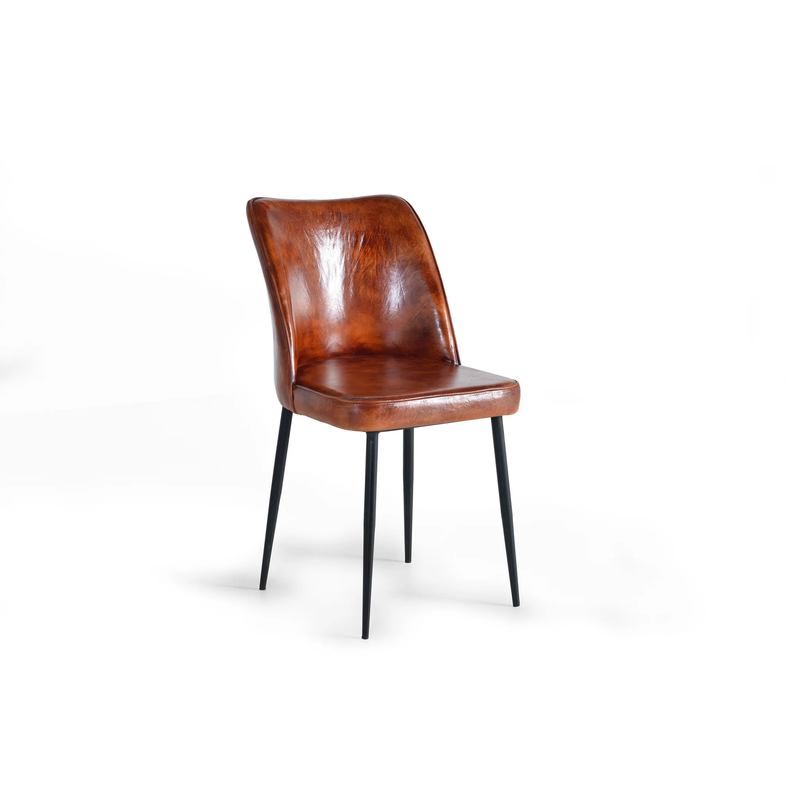 Silla Comedor Diseño Industrial Piel Marron - Serie Nandita