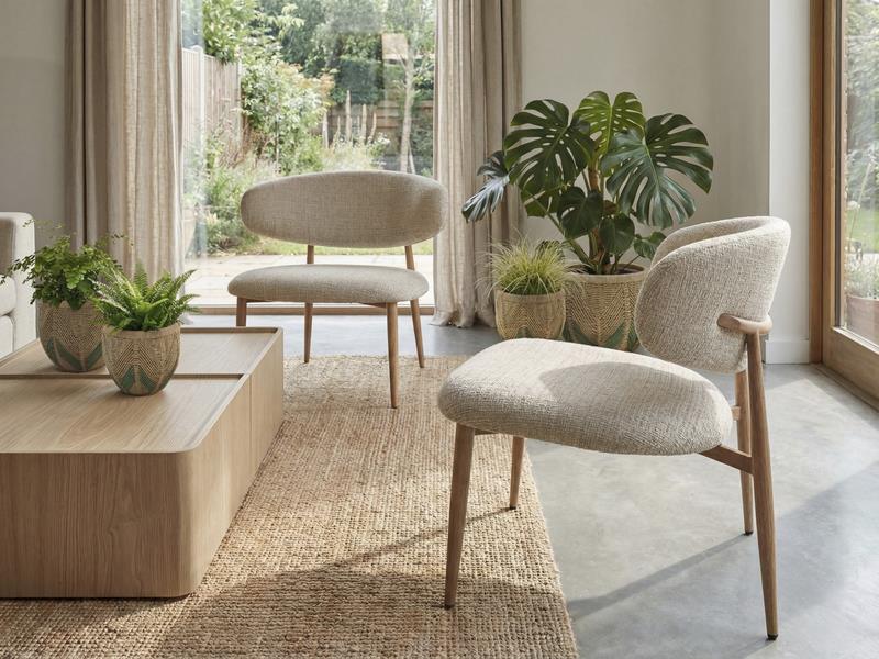Silla Baja Salon Tapizada Beige Topo